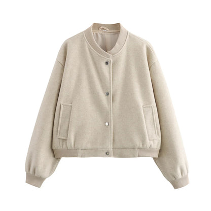 Women’s White Cropped Bomber Jacket – Autumn/Winter.