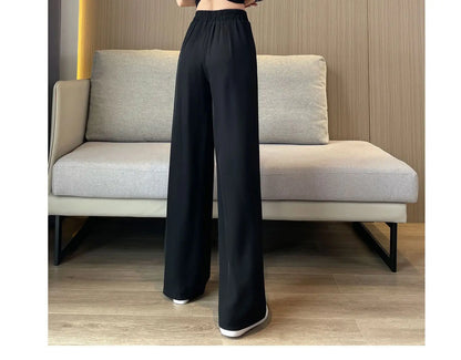 Women’s High-Waist Wide-Leg Casual Pants – Loose Straight Black Trousers