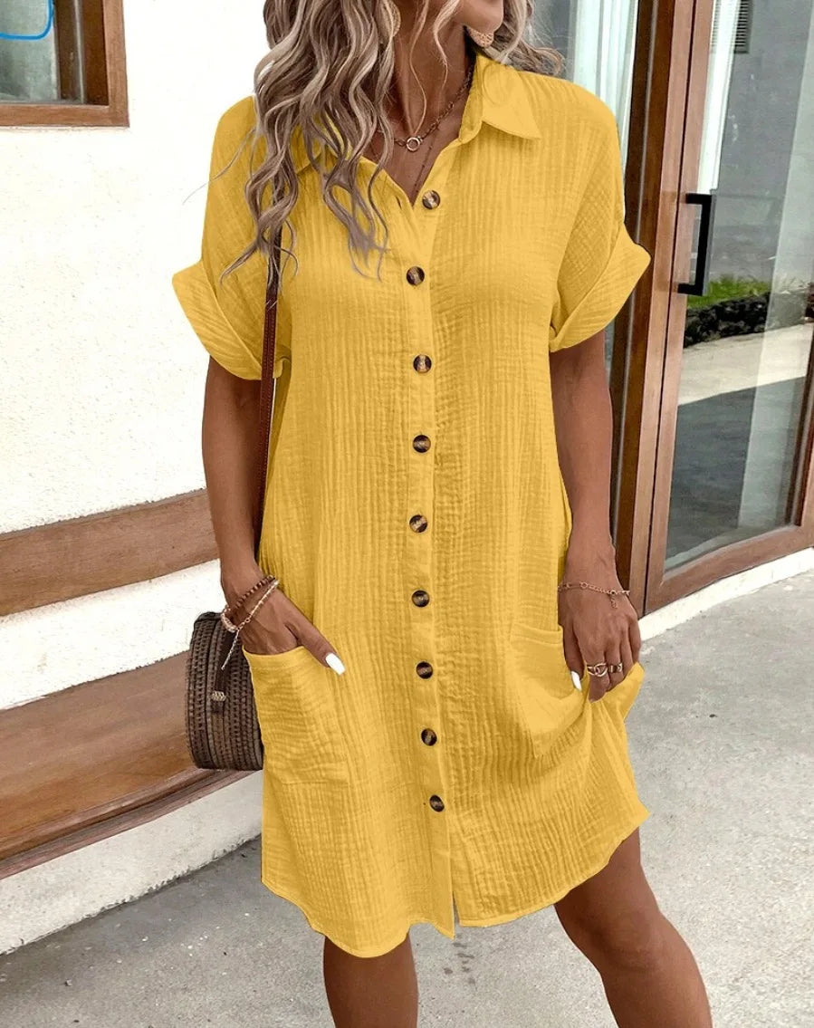 Women’s Casual Buckle Skirt – Medium-Length Summer Dress