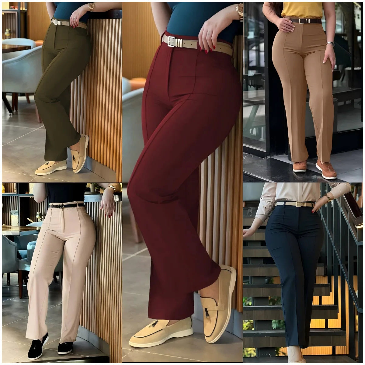 Women’s High-Waist Straight Work Pants – Slim Fit Elegant Trousers