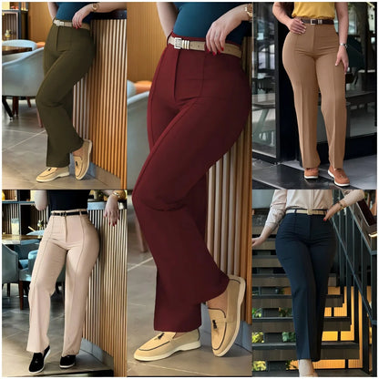 Women’s High-Waist Straight Work Pants – Slim Fit Elegant Trousers
